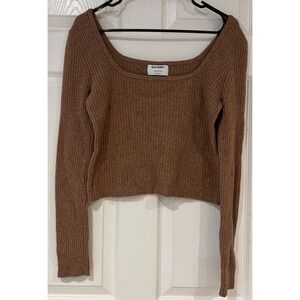 Old Navy Ribbed Square Neck Long Sleeve Cropped Sweater Top Brown Size S